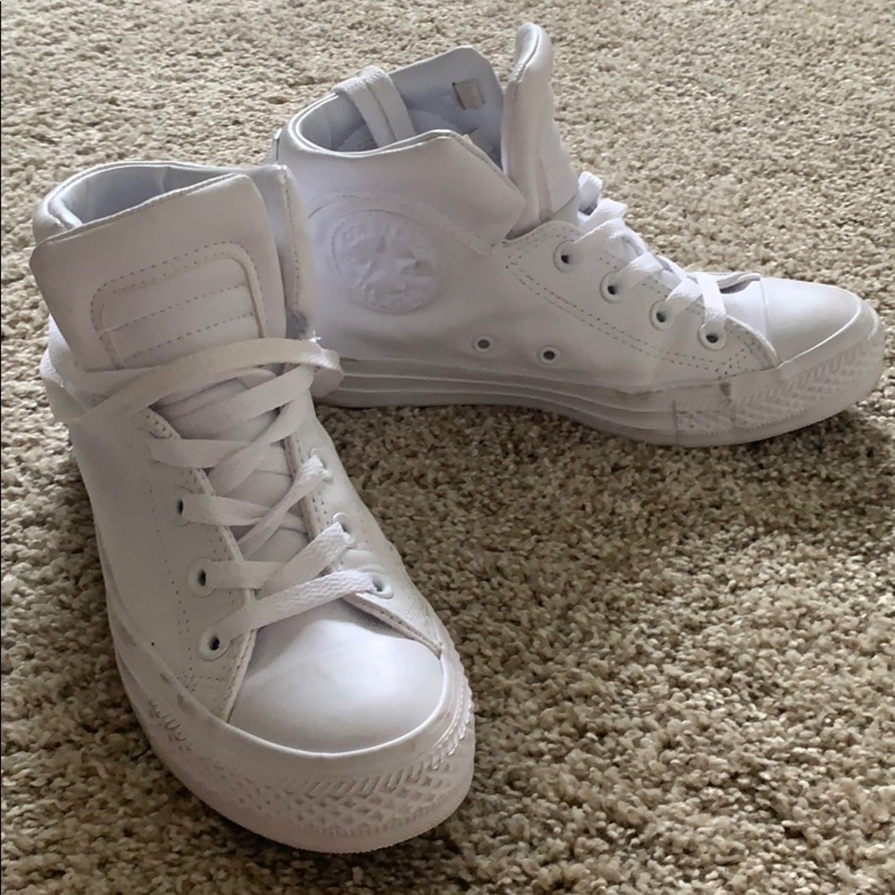 White leather converse high tops